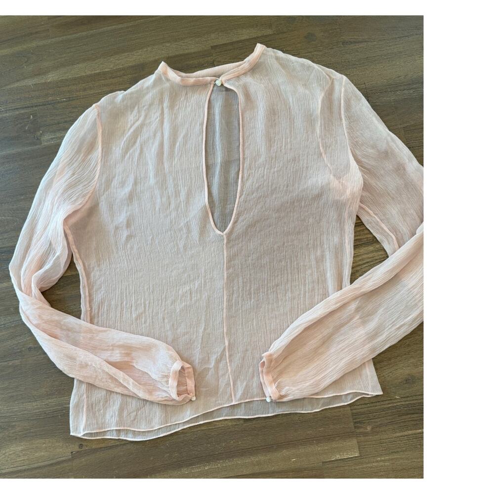 Ralph Lauren Black Label Pink Keyhole Long Sleeve Blouse Size 6